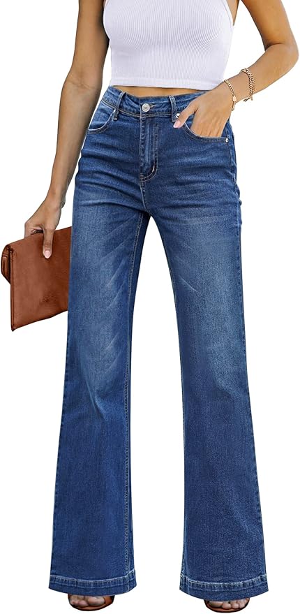 GRAPENT, High Waisted Flare Ripped Stretch Jeans