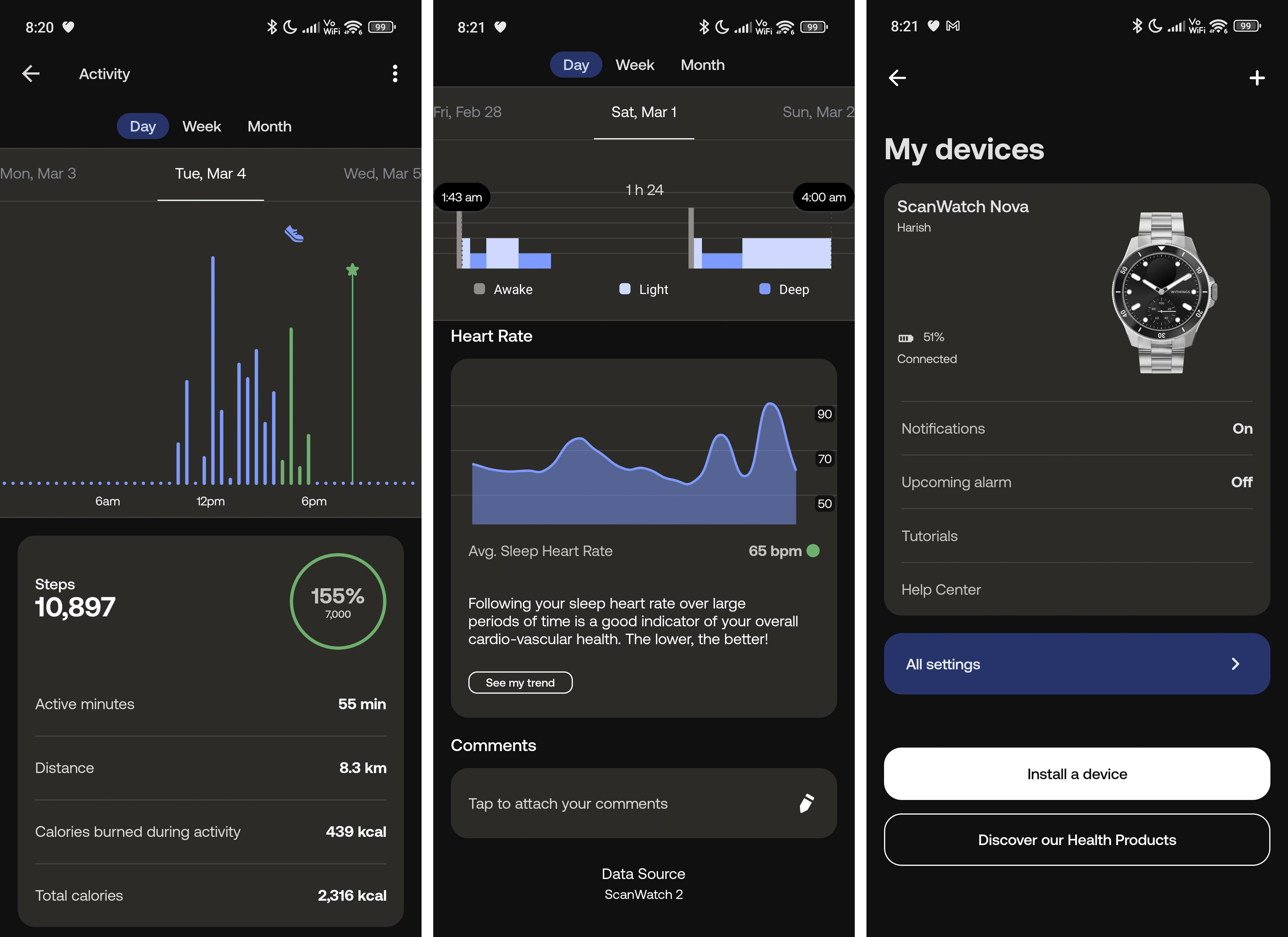 Withings Scanwatch No Nova Activity Monitoring Activity