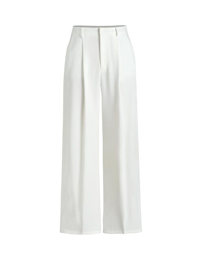 Cider High Waist Pleated Wide Leg Pants White