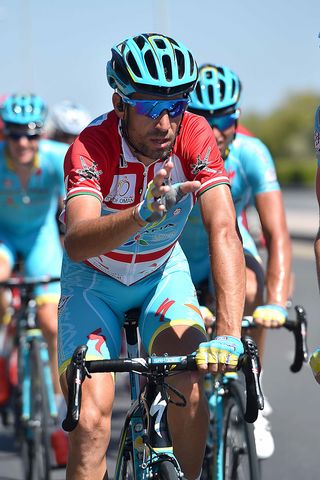 Vincenzo Nibali in the leader's jersey.