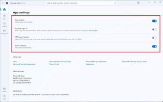 Microsoft Store settings page
