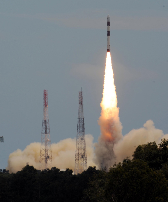 The Polar Satellite Launch Vehicle blasted off with the Megha-Tropiques satellite at 11 a.m. local time on Oct. 12, 2011. 