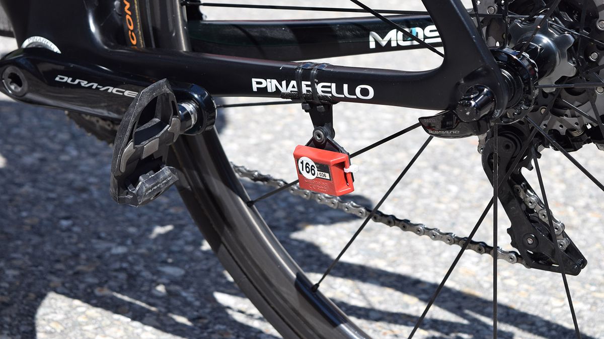 Team Sky sprinter Kristoffer Halvorsen looked to have a specifically machined part to hold his race transmitter