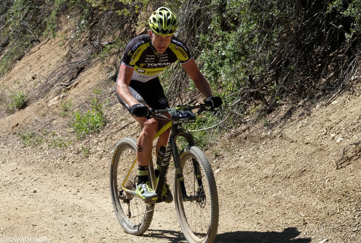 Kristian Hynek (Topeak Ergon) riding in third place before the descent into Skull Valley