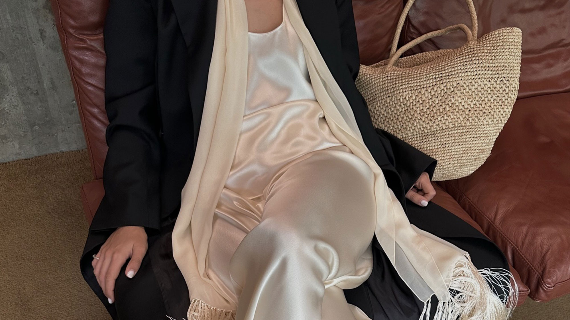 Woman in satin top and pants