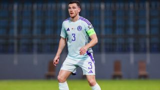 Andy Robertson in action for Scotland vs Belarus in the FIFA World Cup Qualifiers.