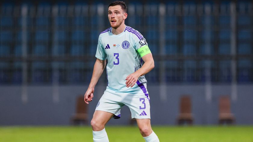 Andy Robertson in action for Scotland vs Belarus in the FIFA World Cup Qualifiers.
