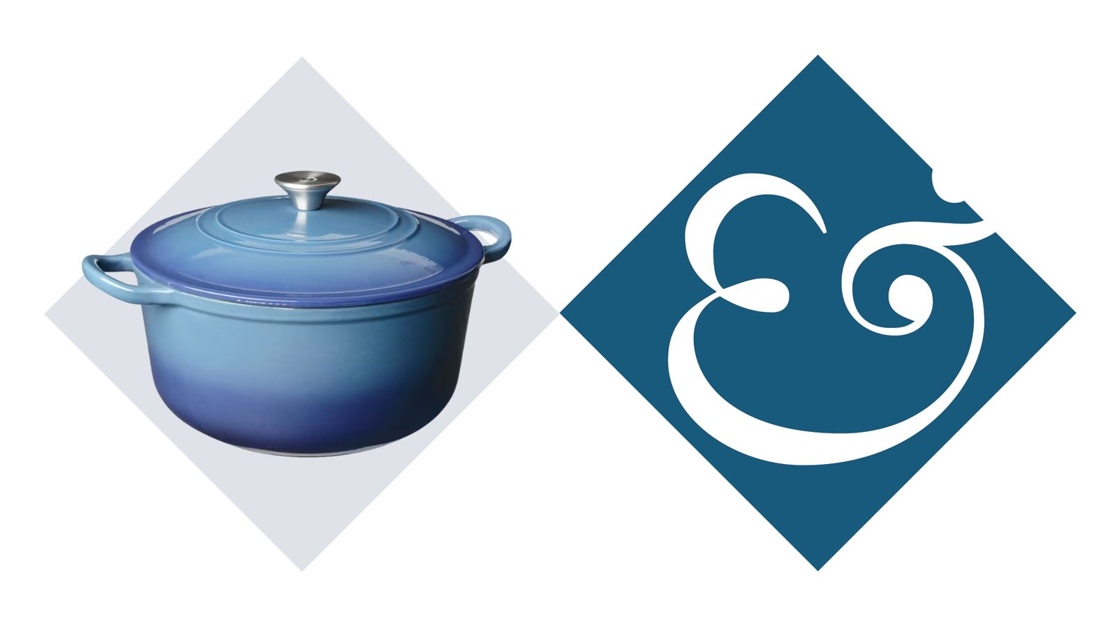 Blue Dutch oven with silver top handle