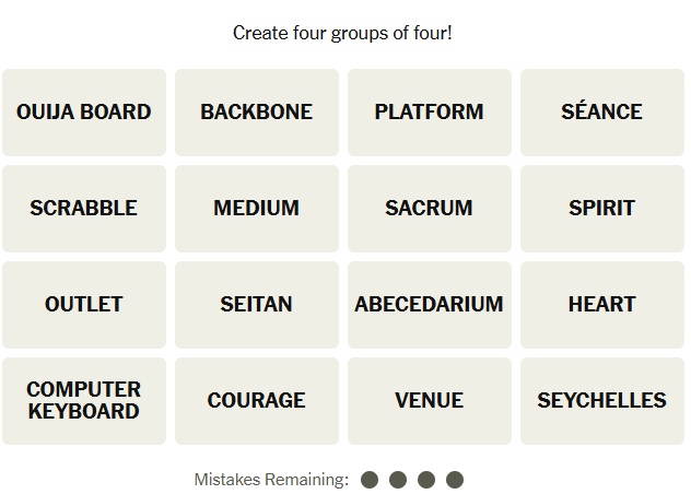 The New York Times Connections puzzle on October 29, 2025