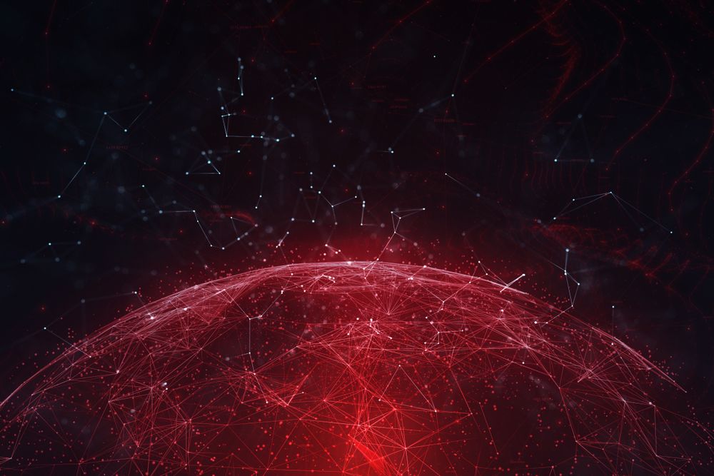 The world lit up with red nodes 