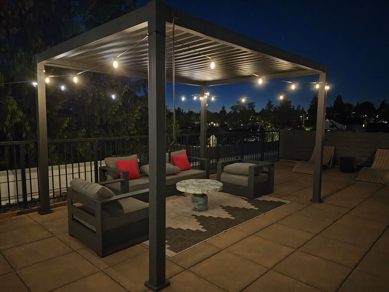 A pergola at night