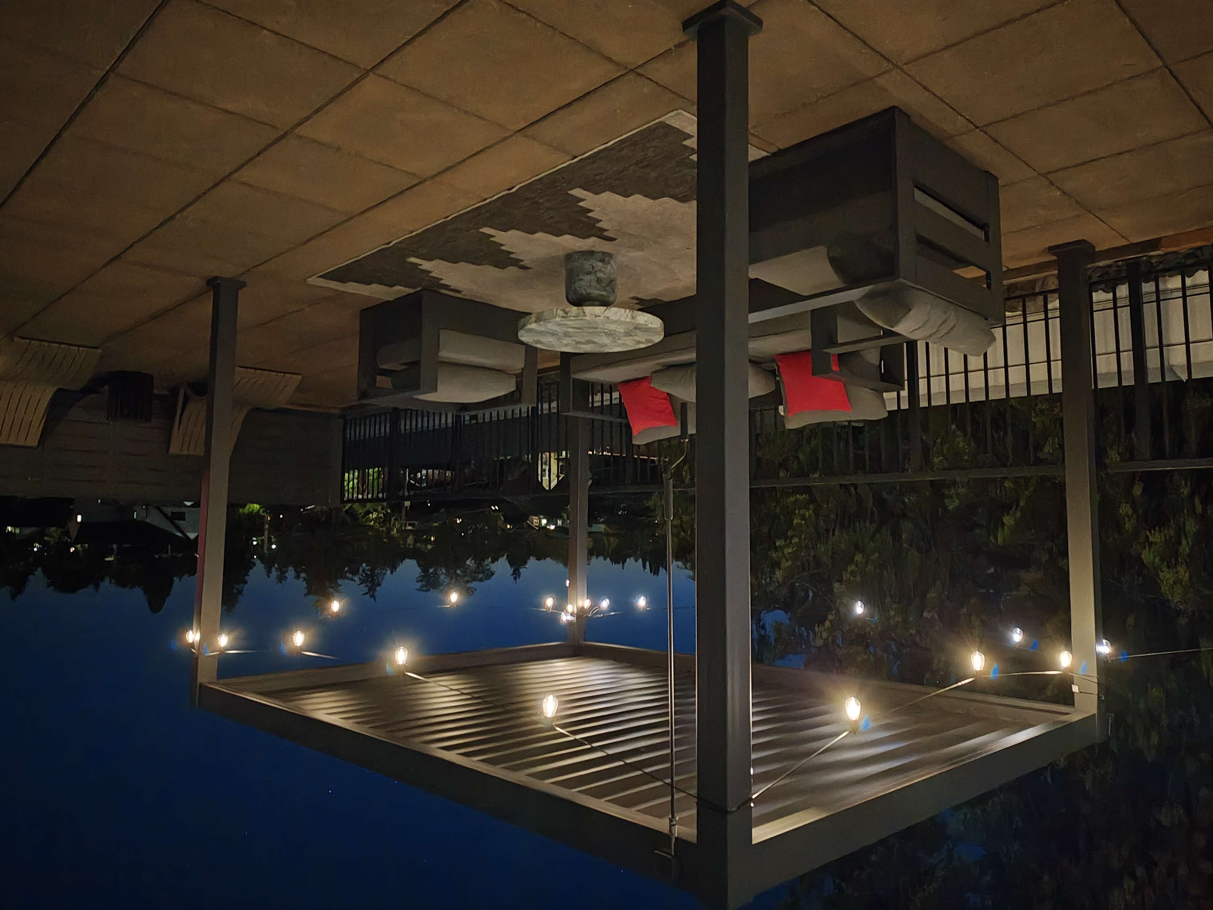 A pergola at night