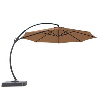 Lausaint Home 11ft Deluxe Patio Umbrella With Base, Outdoor Large Hanging Cantilever Curvy Umbrella With 360° Rotation, Tan