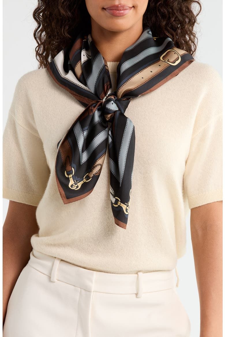 Multi Belt Print Silk Square Scarf