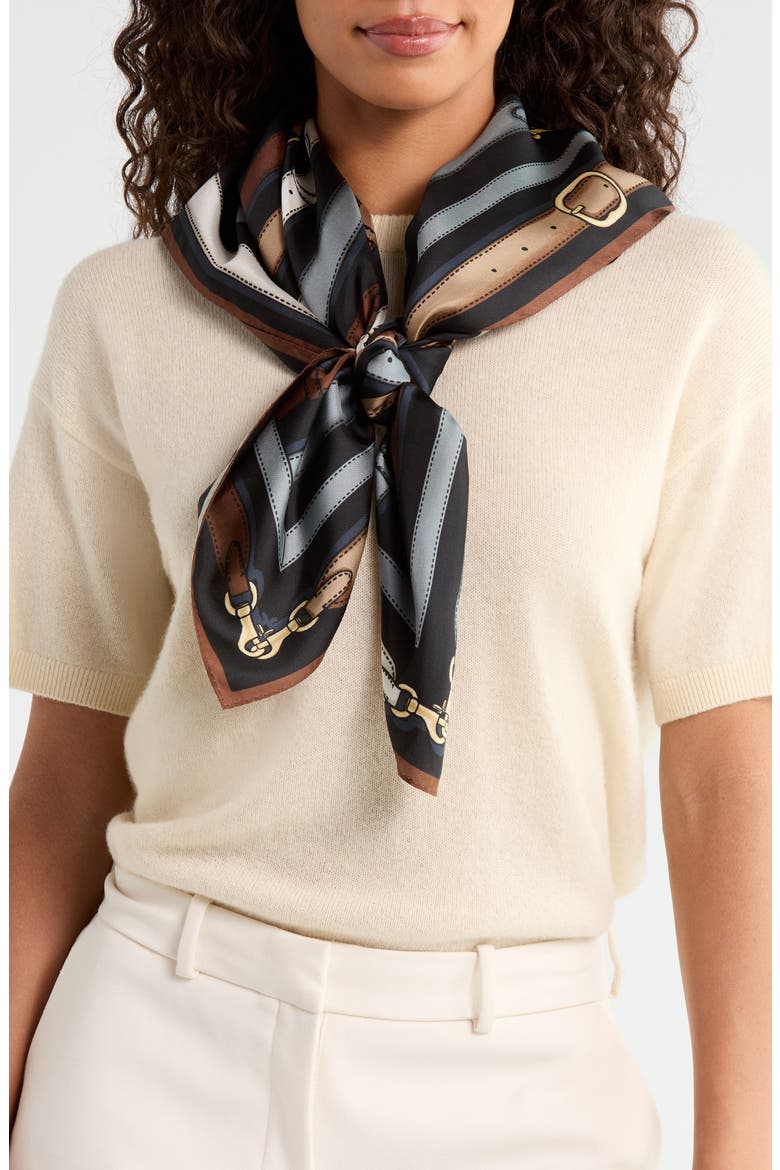 Multi Belt Print Silk Square Scarf