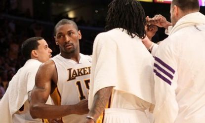 Metta World Peace leaves the court after being ejected for elbowing James Harden in the head: The star forward has been suspended 13 times over his career.