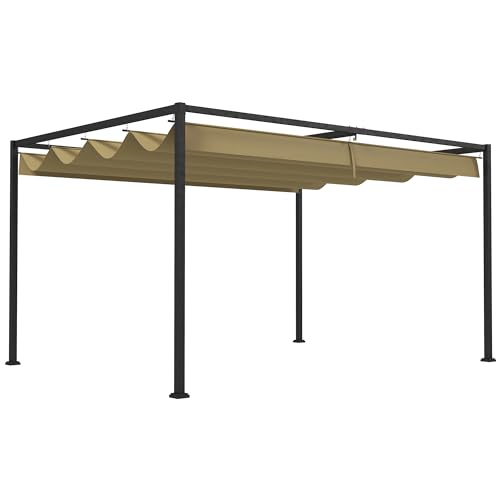 Outsunny 3 X 2m Metal Outdoor Pergola With Retractable Roof, Outdoor Gazebo Canopy Shelter With Drainage Holes for Garden, Patio, Lawn, Khaki