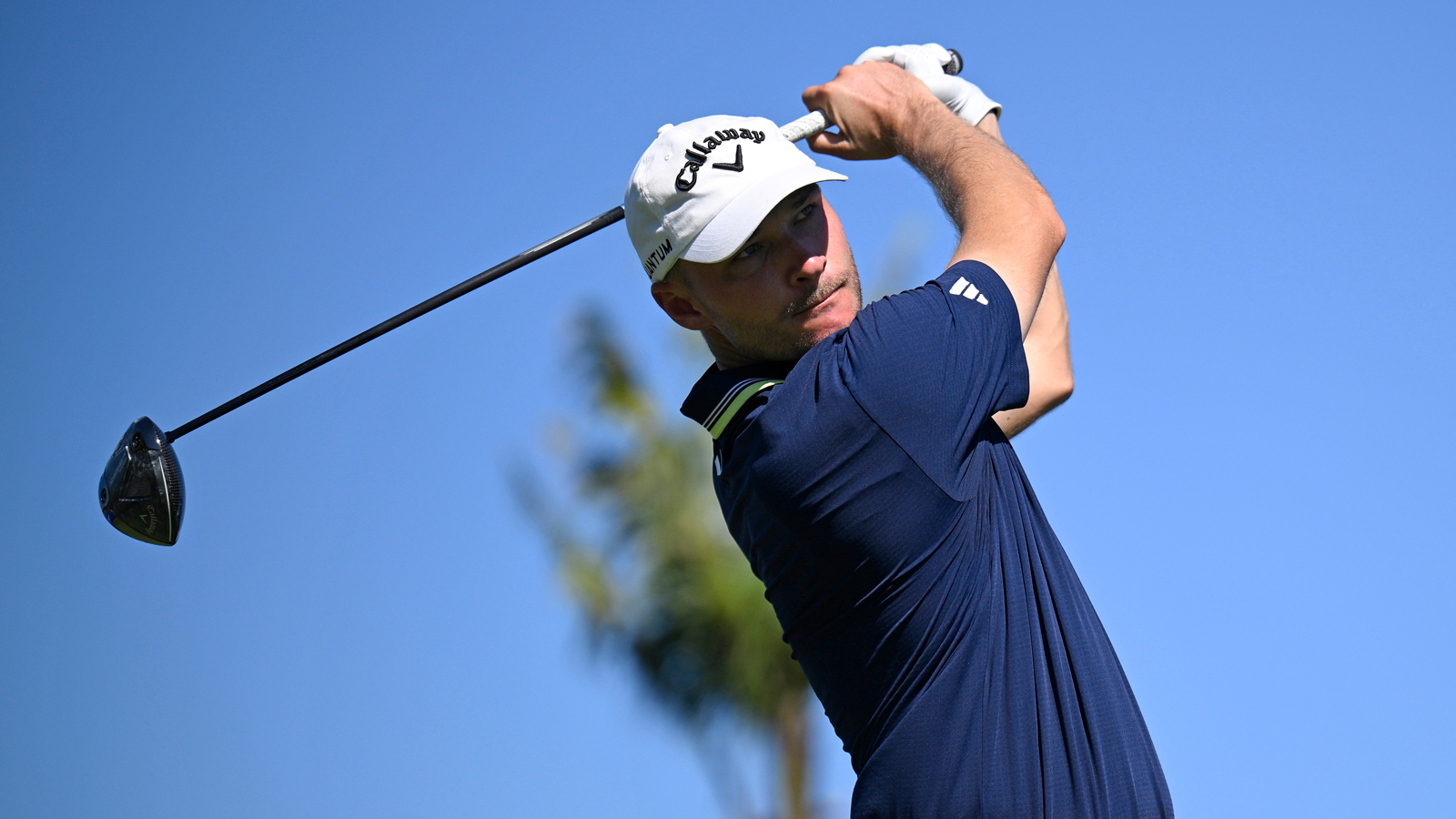 Rasmus Hojgaard hits a driver