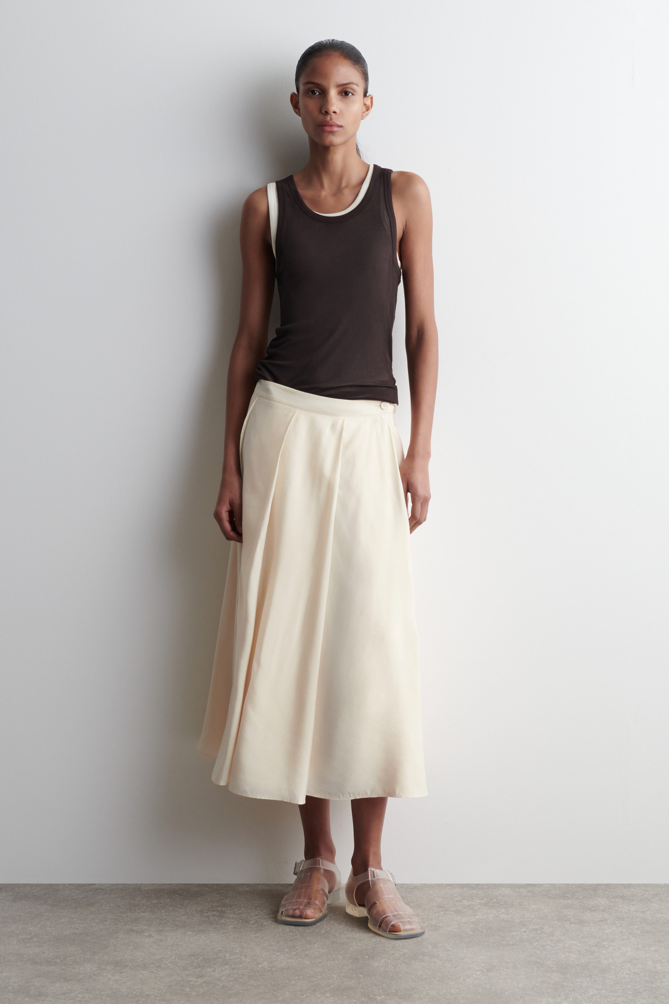 Pleated A-Line Midi Skirt