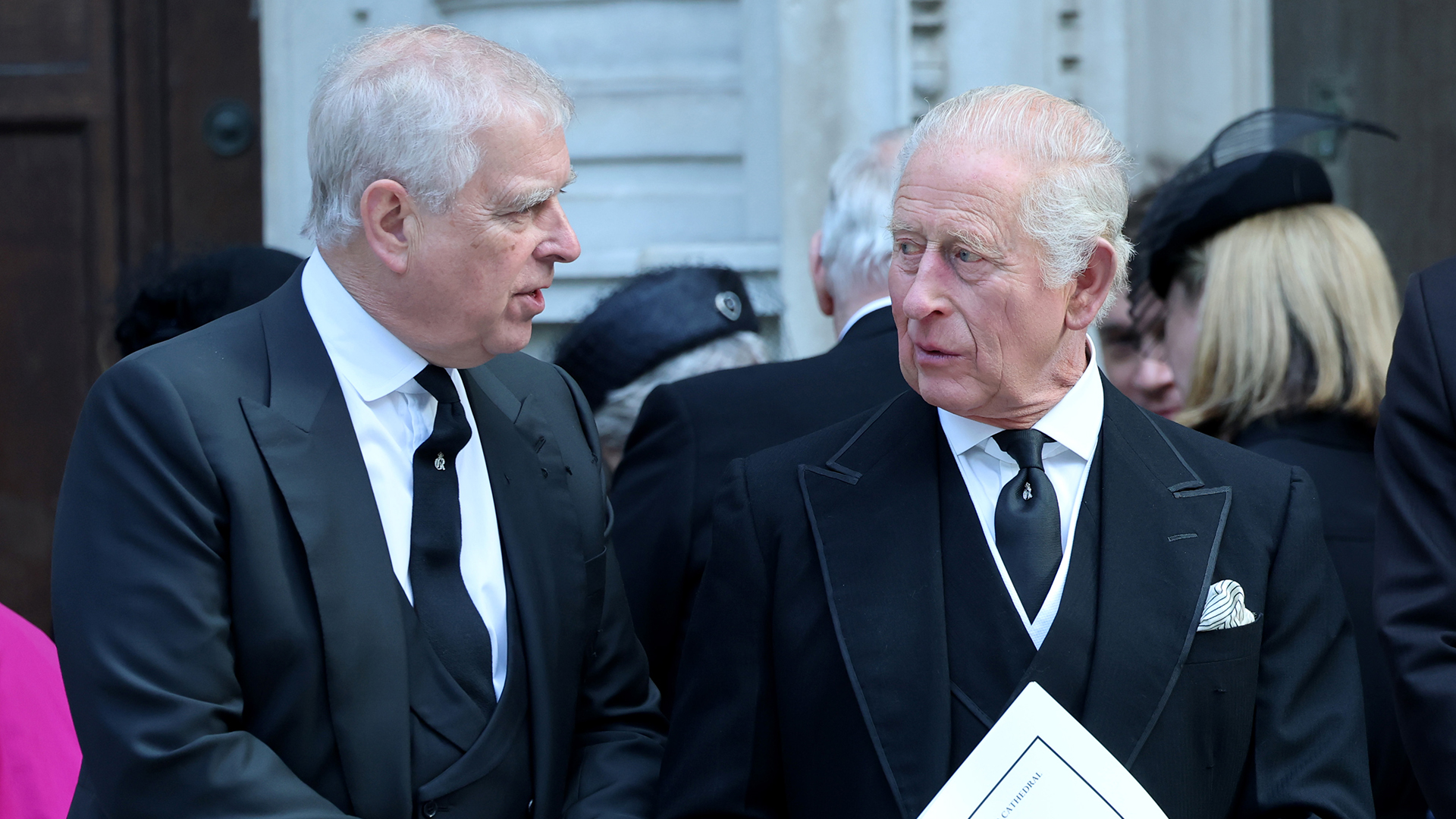 LONDON, ENGLAND - SEPTEMBER 16: Prince Andrew, Duke of York and King Charles III attend the Funeral of the Duchess of Kent at Westminster Cathedral on September 16, 2025 in London, England. Katharine, Duchess of Kent was married to Prince Edward, Duke of Kent, the first cousin of Queen Elizabeth II. She died on September 4 at the age of 92 at Kensington Palace surrounded by her family. Having converted to Catholicism in 1994, her funeral takes place at Westminster Cathedral and is the first Catholic funeral to be held for a member of the royal family in modern British history. Her Royal Highness will be laid to rest at the Royal Burial Ground at Frogmore, Windsor. (Photo by Chris Jackson/Getty Images)