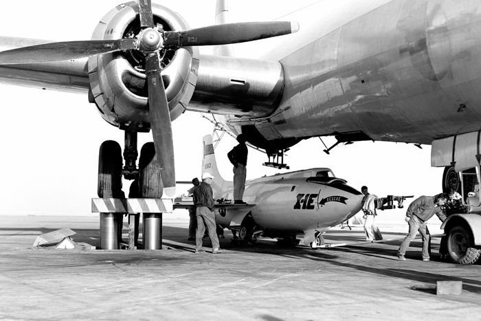 Space History Photo: X-1E Loaded in B-29 Mothership on Ramp | Space