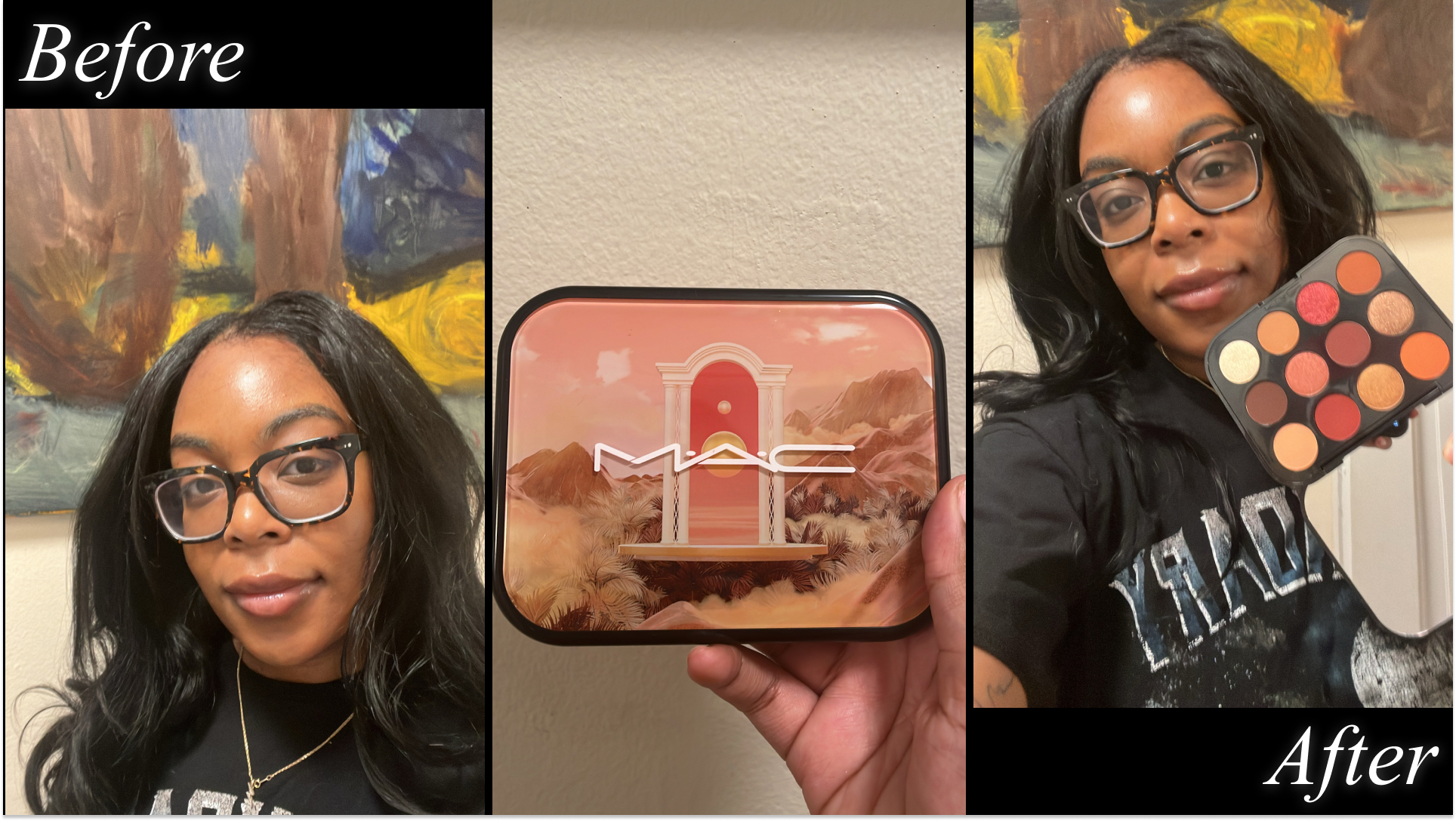 Ariel Baker testing MAC Connect in Colour Eyeshadow Palette in Future Flame.