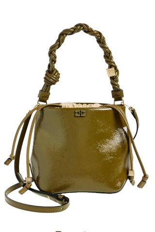 Bou Patent Crinkle Leather Bucket Bag