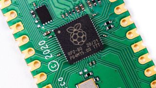 Close-up of the Raspberry Pi Pico microcontroller