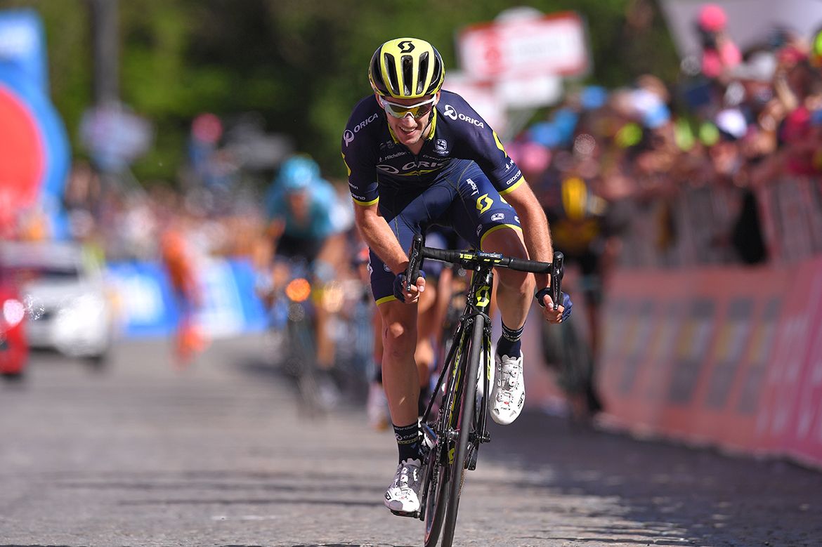 Adam Yates riding to a sixth-place finish on stage 14 of the Giro d'Italia