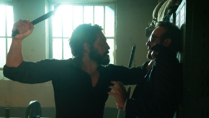 Frank Castle pinning Matt Murdock against a locker in Daredevil: Born Again episode 4