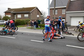 Peter Sagan exits his final Tour of Flanders after the mass crash