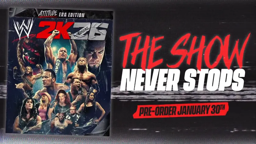 Trailer screenshot for WWE 2K26's Attitude Era Edition cover reveal