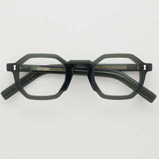 black framed geometric eyeglasses