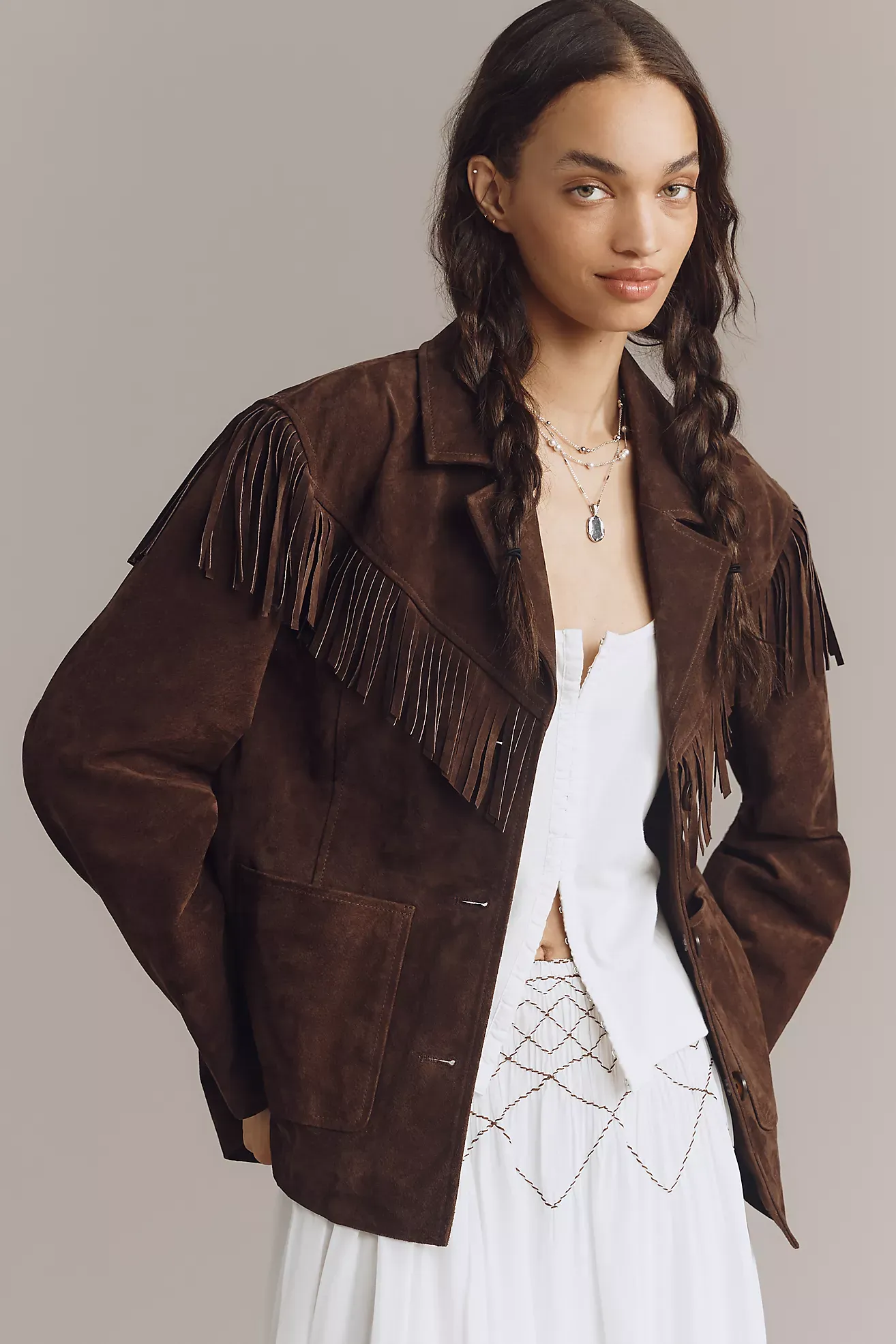 Blanknyc Down to Earth Real Suede Fringe Jacket
