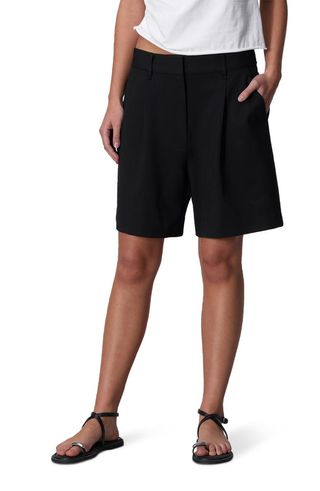 Pleated High Waist Ponte Shorts in Black