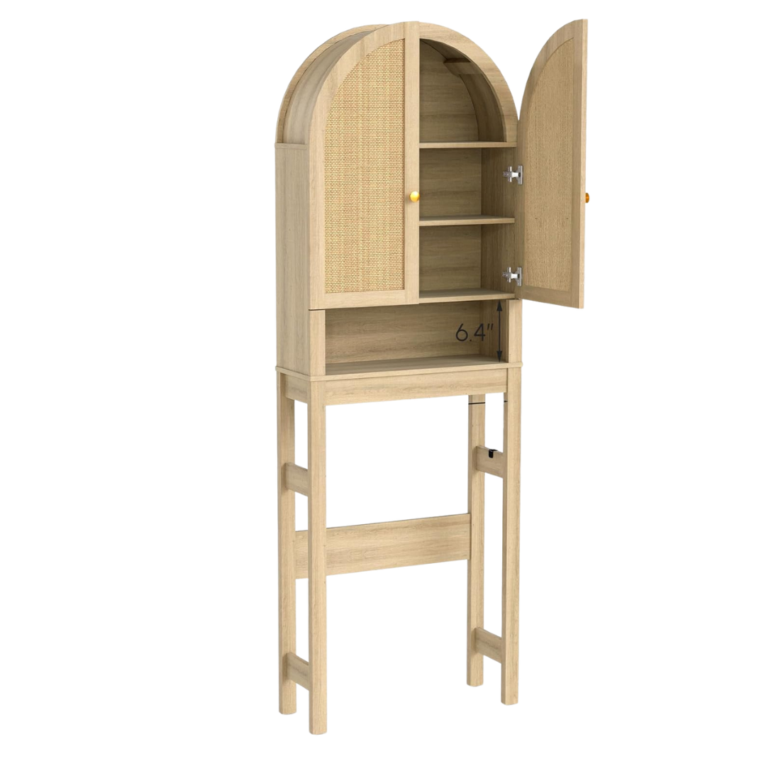 Hmstone Over the Toilet Storage Cabinet, Arched Bathroom Organizer and Storage With Rattan Doors and Adjustable Shelf, Space-Saving Freestanding Bathroom Modern Storage Cabinet Over Toilet (natural)
