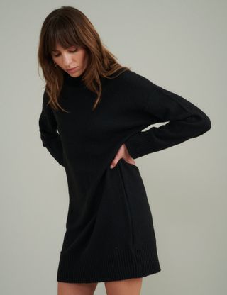 Black Funnel Neck Knit Jumper Mini Dress