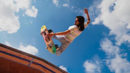 Nora Vasconellos grabs some air in the College stage in Tony Hawk's Pro Skater 3 + 4