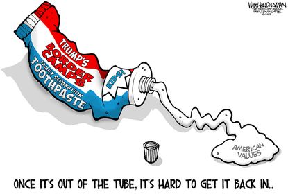 Political Cartoon U.S. Border Camps Toothpaste American Values