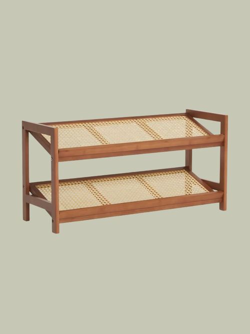 Poly Rattan and Bamboo 2 Tier Shoe Rack