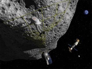 Astronaut Performs Tethering Maneuvers at Asteroid