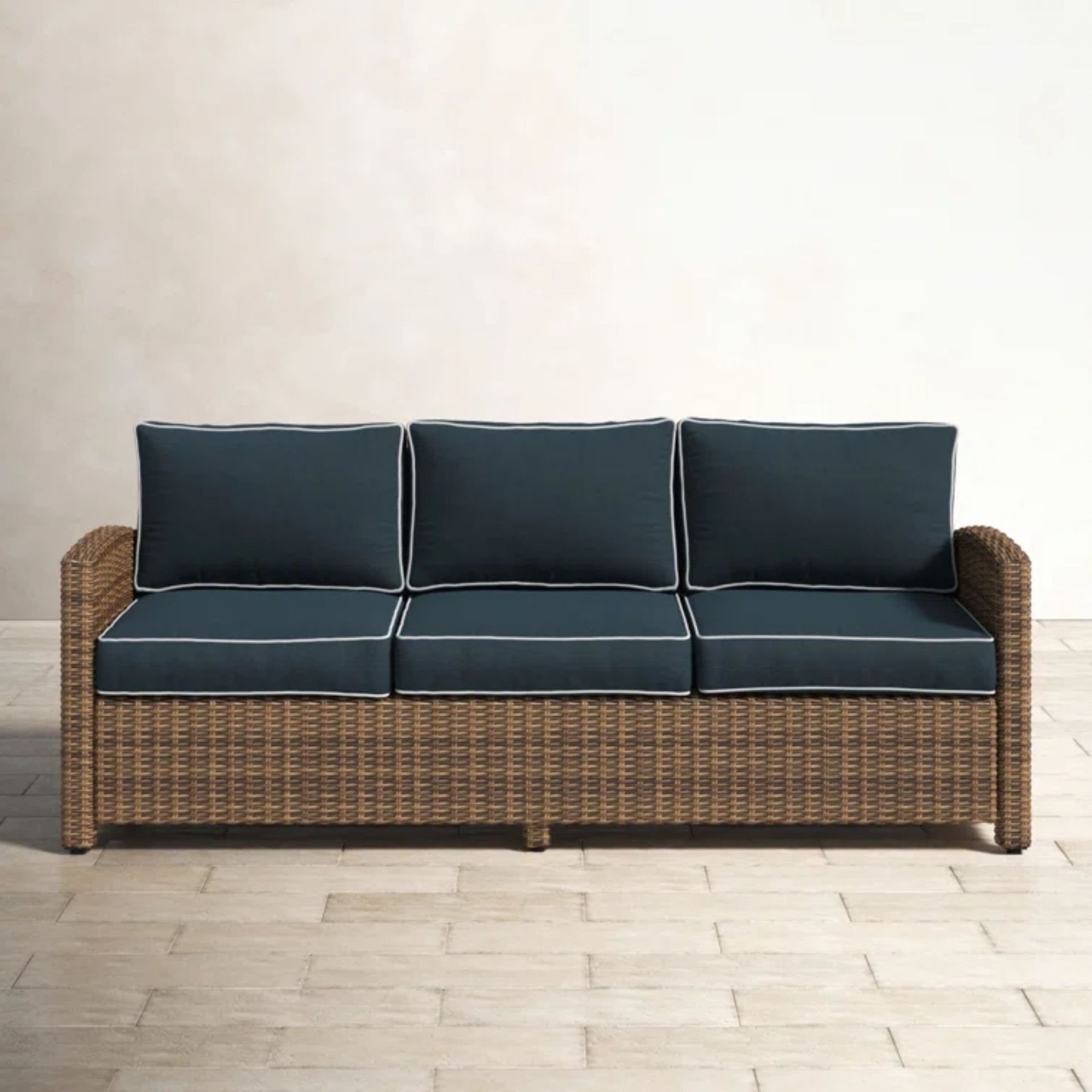 wayfair rattan sofa navy cushions