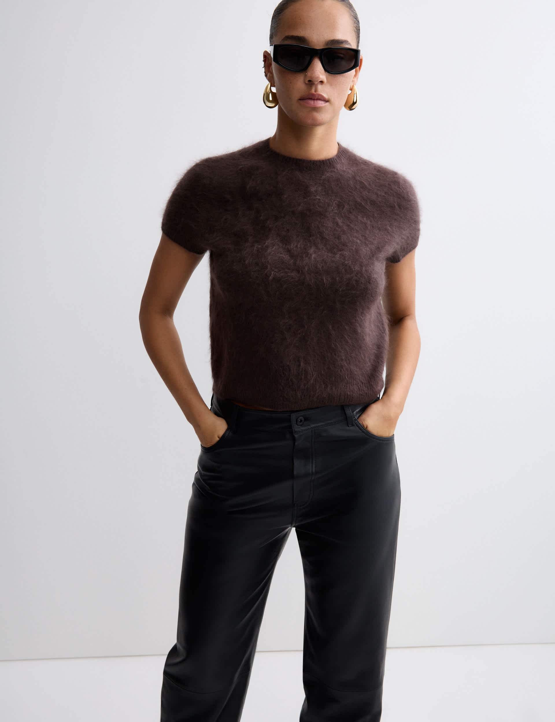 Brushed Pure Cashmere Cropped Knitted Top