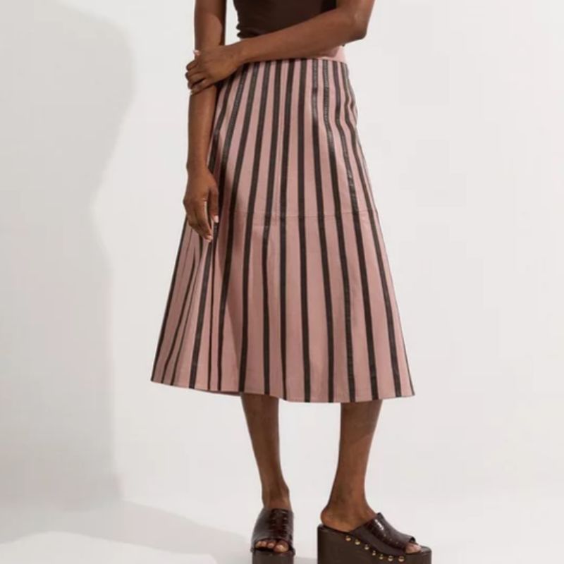 striped leather skirt