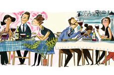 Illustration of guests at a dinner party