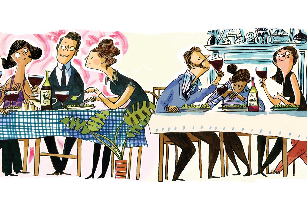 Illustration of guests at a dinner party