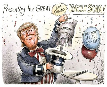 Political cartoon U.S. Trump Uncle Scam