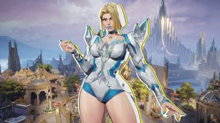 Emma Frost stands in front of Yggsgard map in Marvel Rivals