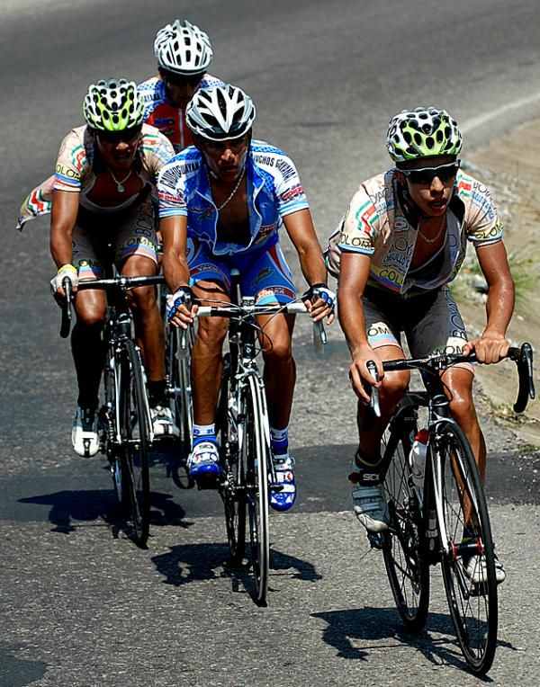 The four escapees on the seventh stage of the Vuelta a Tachira.