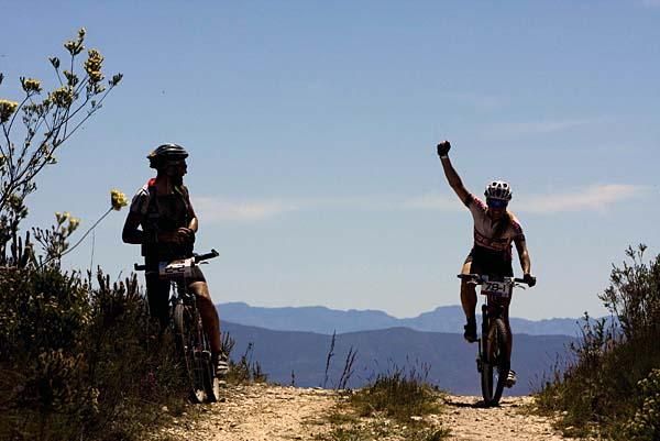 This rider is happy to be at the top.
